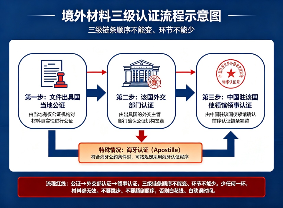 境外材料三级认证流程示意图